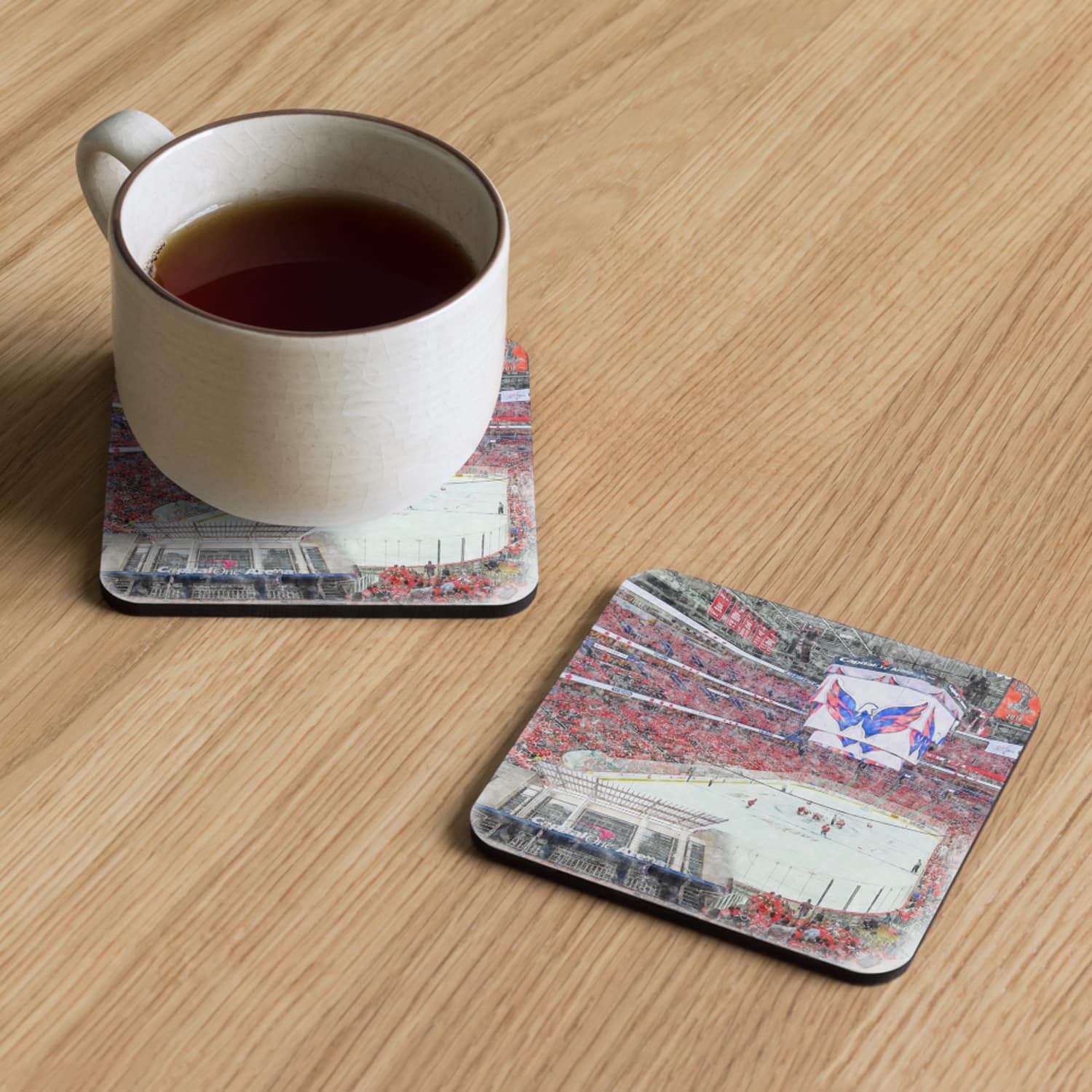 nhl-was-cstr-1 Capital One Arena High Gloss Coated, Cork-Backed Drink Coaster, Washington Capitals Hockey