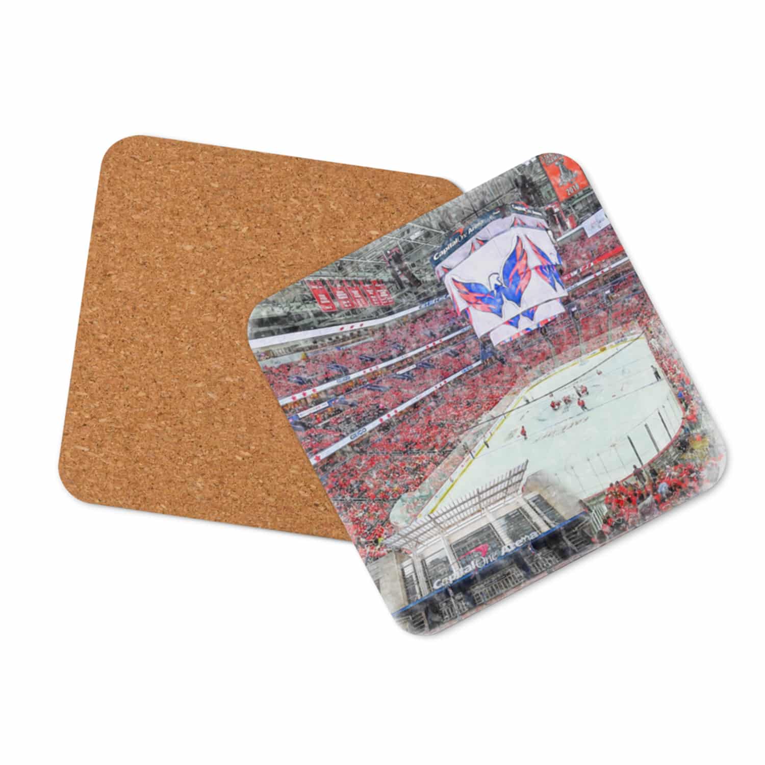 nhl-was-cstr-7 Capital One Arena High Gloss Coated, Cork-Backed Drink Coaster, Washington Capitals Hockey