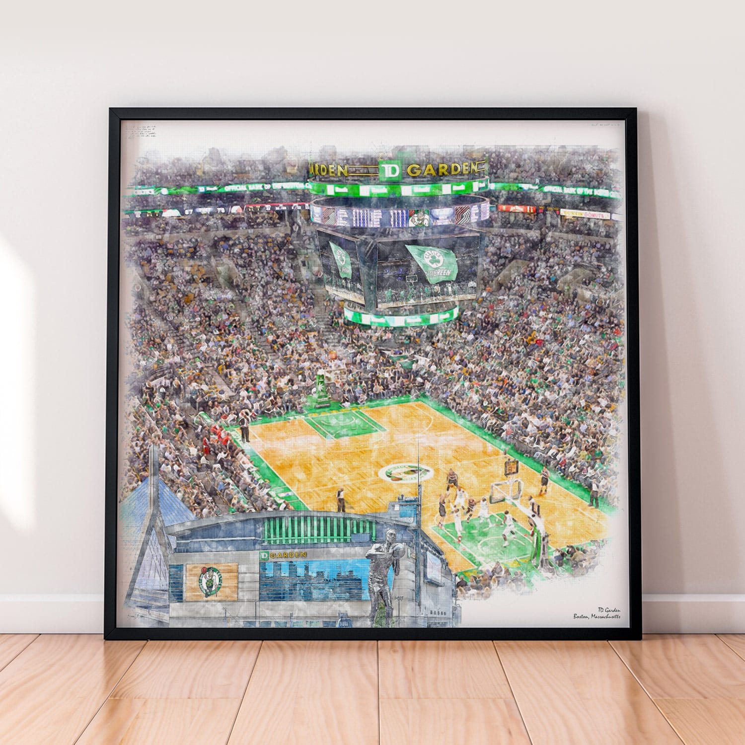 floor-print-nba-bos TD Garden Print / Canvas Wrap, Basketball Arena Art, Boston Celtics Basketball