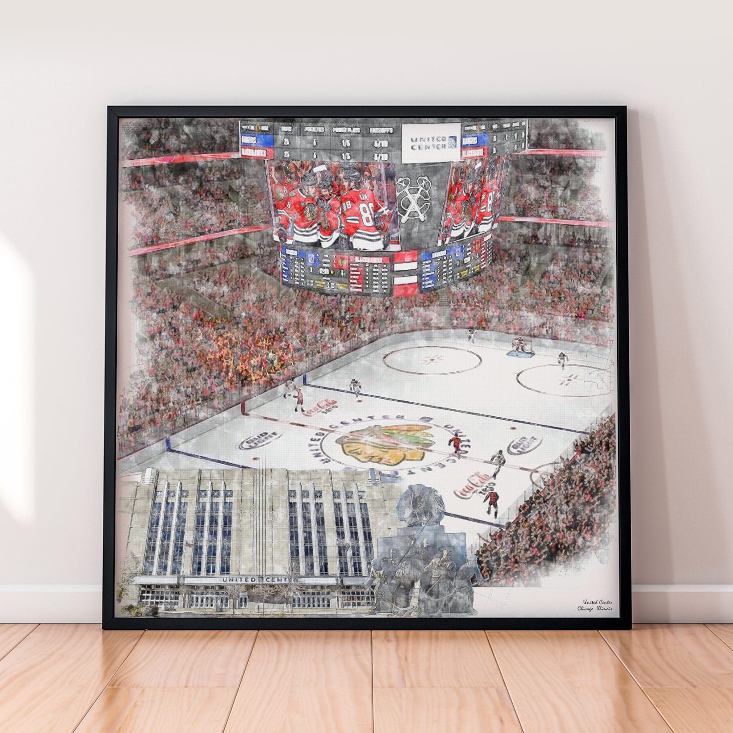 floor-print-nhl-chi United Center Print / Canvas Wrap, Hockey Arena Art, Chicago Blackhawks Hockey