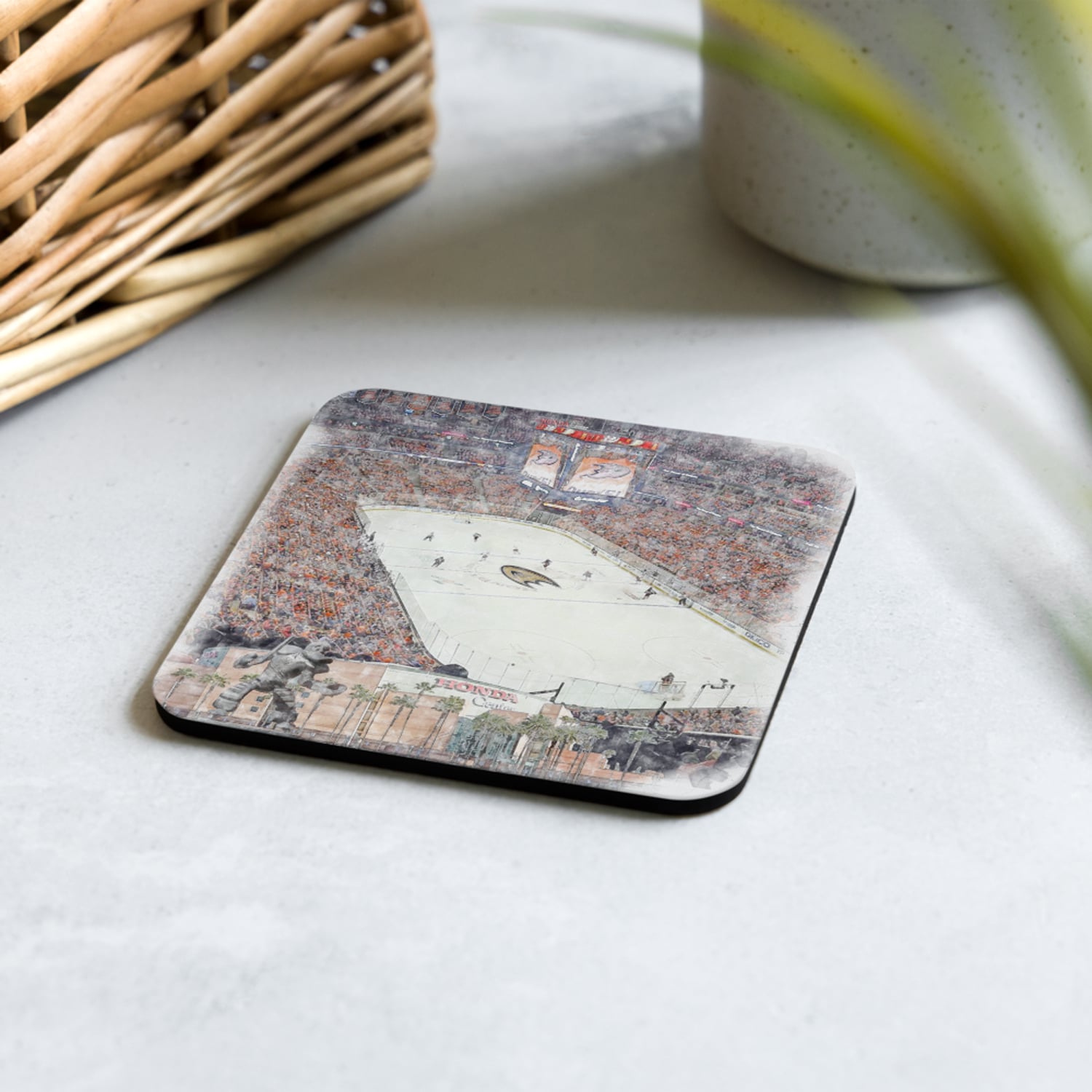 nhl-ana-cstr-2 Honda Center High Gloss Coated, Cork-Backed Drink Coaster, Anaheim Ducks Hockey