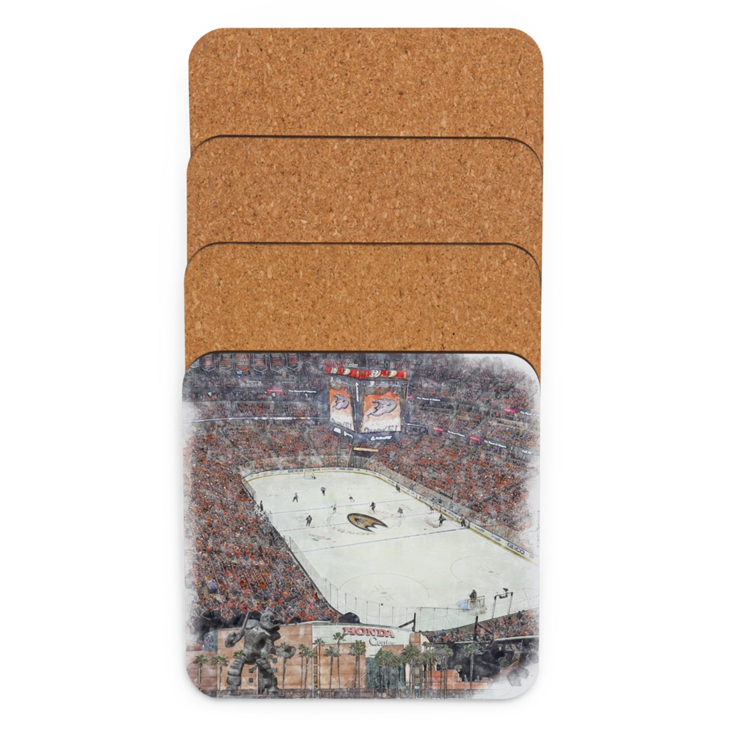 nhl-ana-cstr-4 Honda Center High Gloss Coated, Cork-Backed Drink Coaster, Anaheim Ducks Hockey