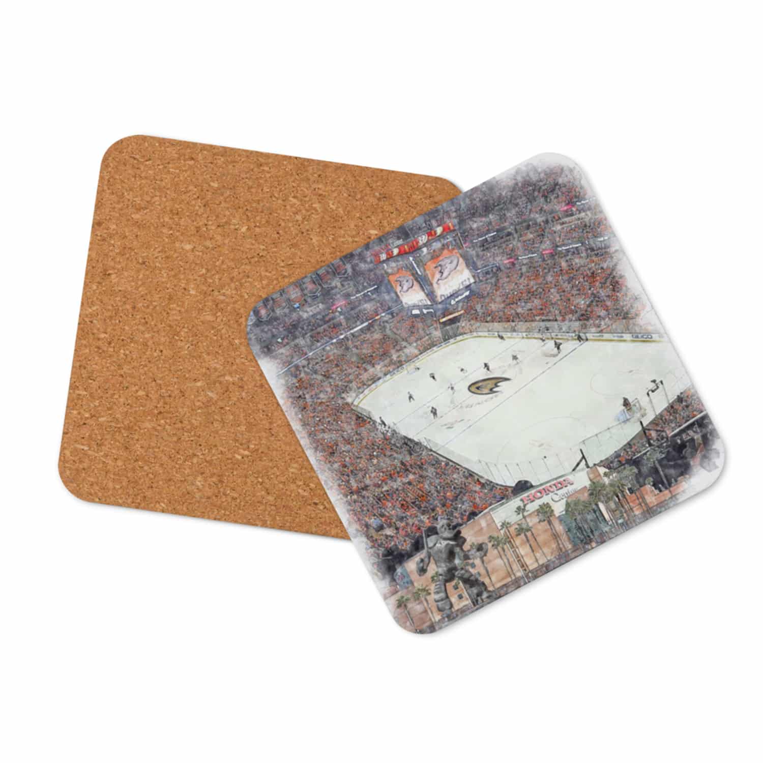 nhl-ana-cstr-7 Honda Center High Gloss Coated, Cork-Backed Drink Coaster, Anaheim Ducks Hockey