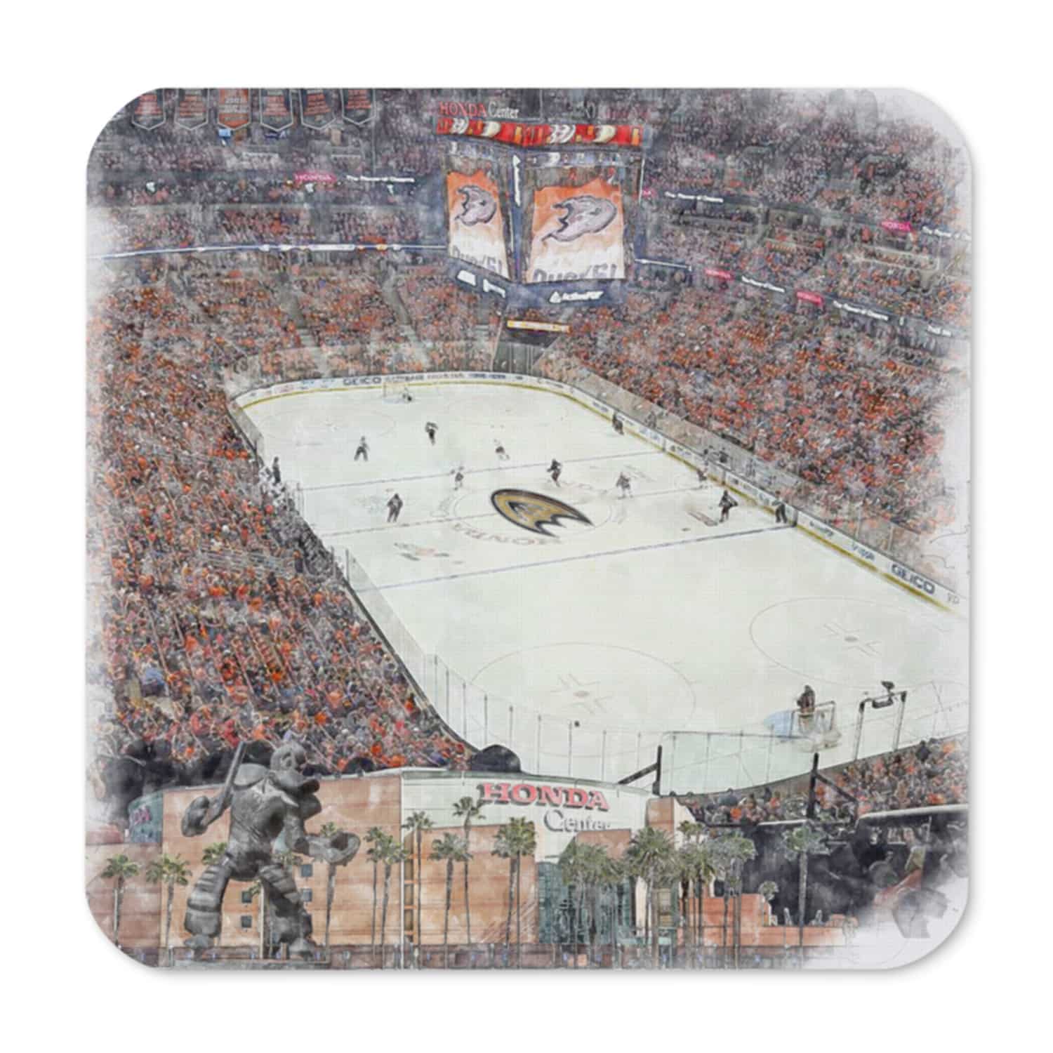 nhl-ana-cstr-8 Honda Center High Gloss Coated, Cork-Backed Drink Coaster, Anaheim Ducks Hockey