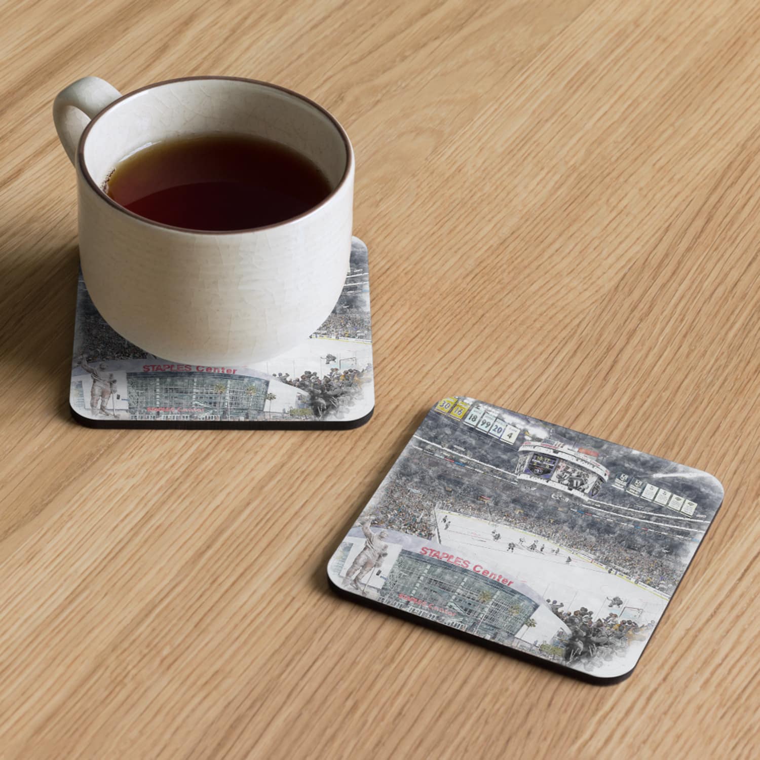 nhl-lak-cstr-1 STAPLES Center High Gloss Coated, Cork-Backed Drink Coaster, Los Angeles Kings Hockey