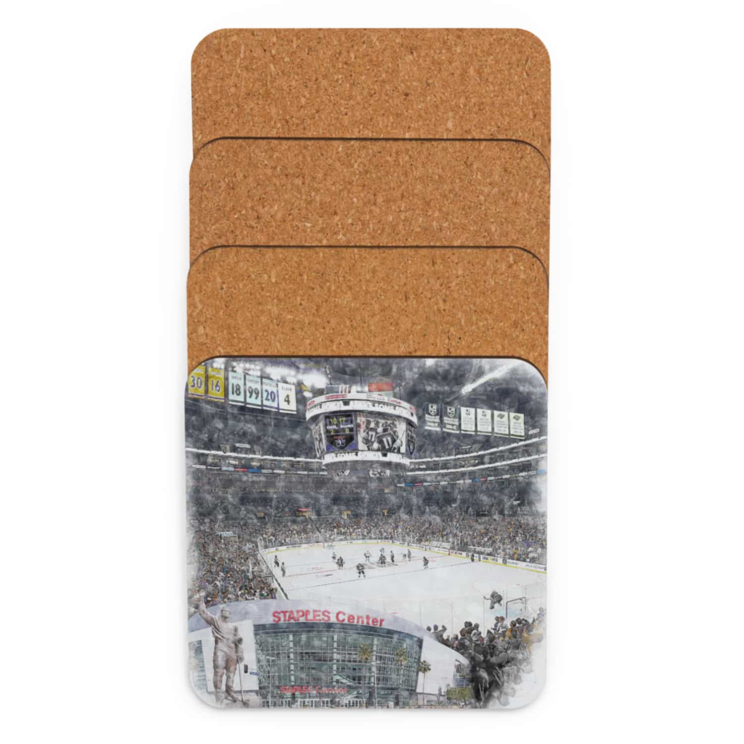 nhl-lak-cstr-4 STAPLES Center High Gloss Coated, Cork-Backed Drink Coaster, Los Angeles Kings Hockey