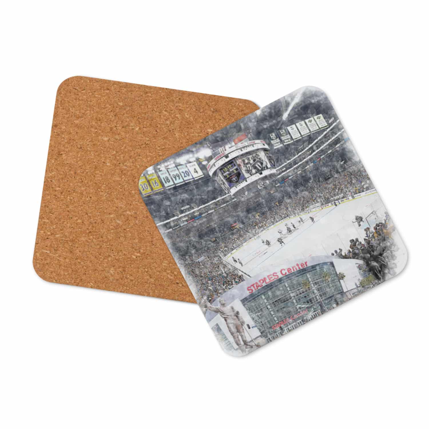nhl-lak-cstr-7 STAPLES Center High Gloss Coated, Cork-Backed Drink Coaster, Los Angeles Kings Hockey