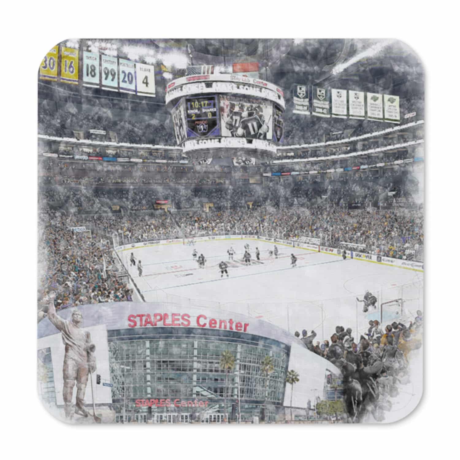 nhl-lak-cstr-8 STAPLES Center High Gloss Coated, Cork-Backed Drink Coaster, Los Angeles Kings Hockey