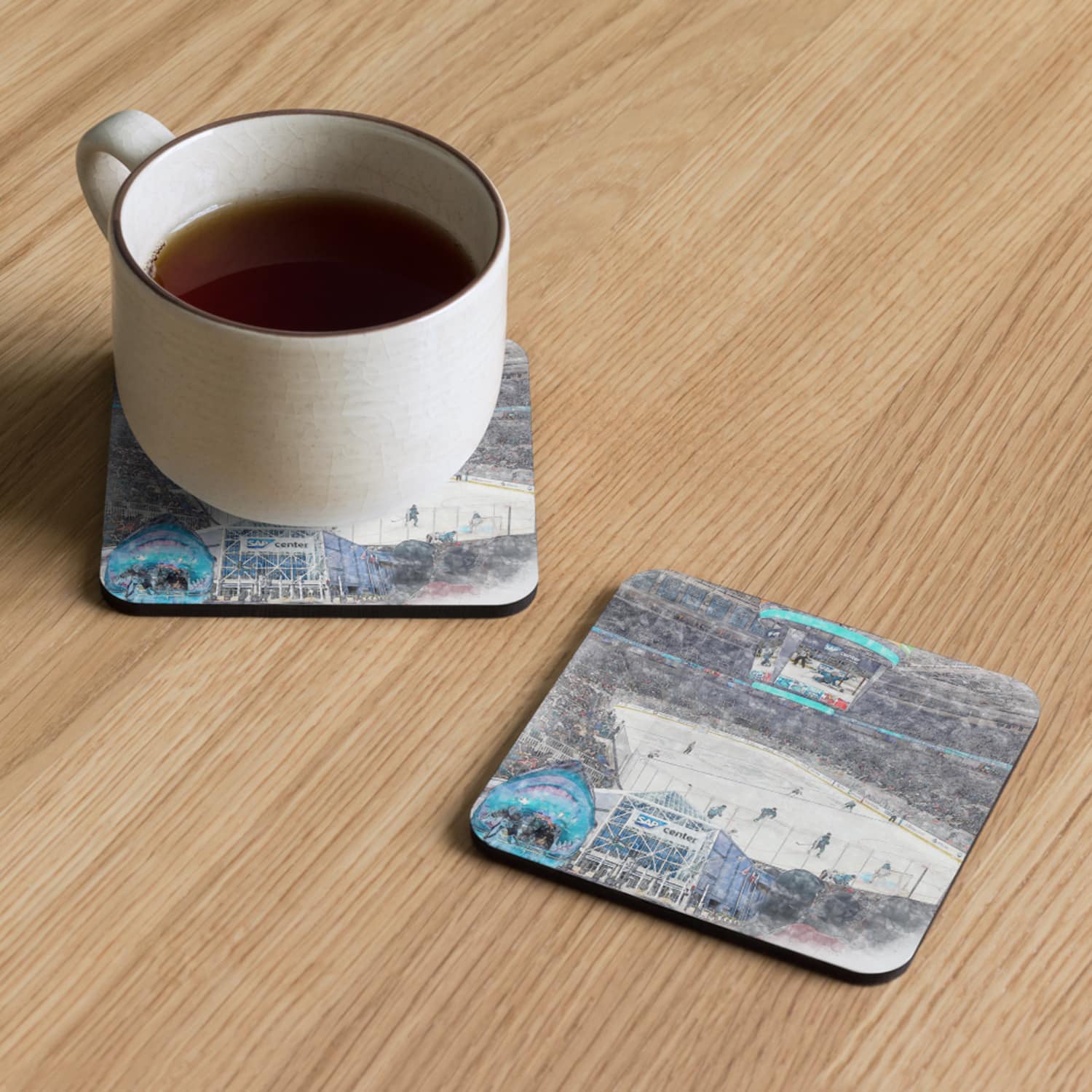 nhl-sj-cstr-1 SAP Center at San Jose High Gloss Coated, Cork-Backed Drink Coaster, San Jose Sharks Hockey