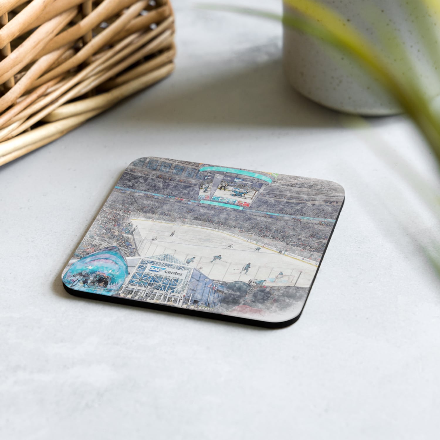 nhl-sj-cstr-2 SAP Center at San Jose High Gloss Coated, Cork-Backed Drink Coaster, San Jose Sharks Hockey