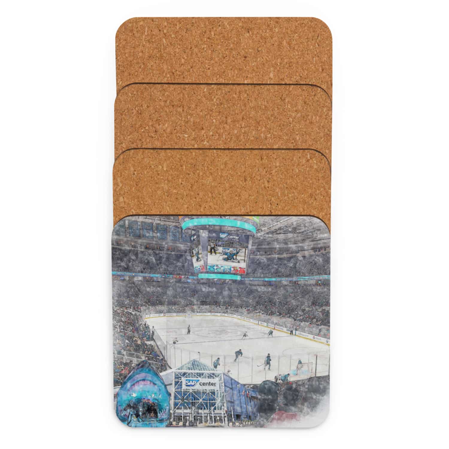 nhl-sj-cstr-4 SAP Center at San Jose High Gloss Coated, Cork-Backed Drink Coaster, San Jose Sharks Hockey
