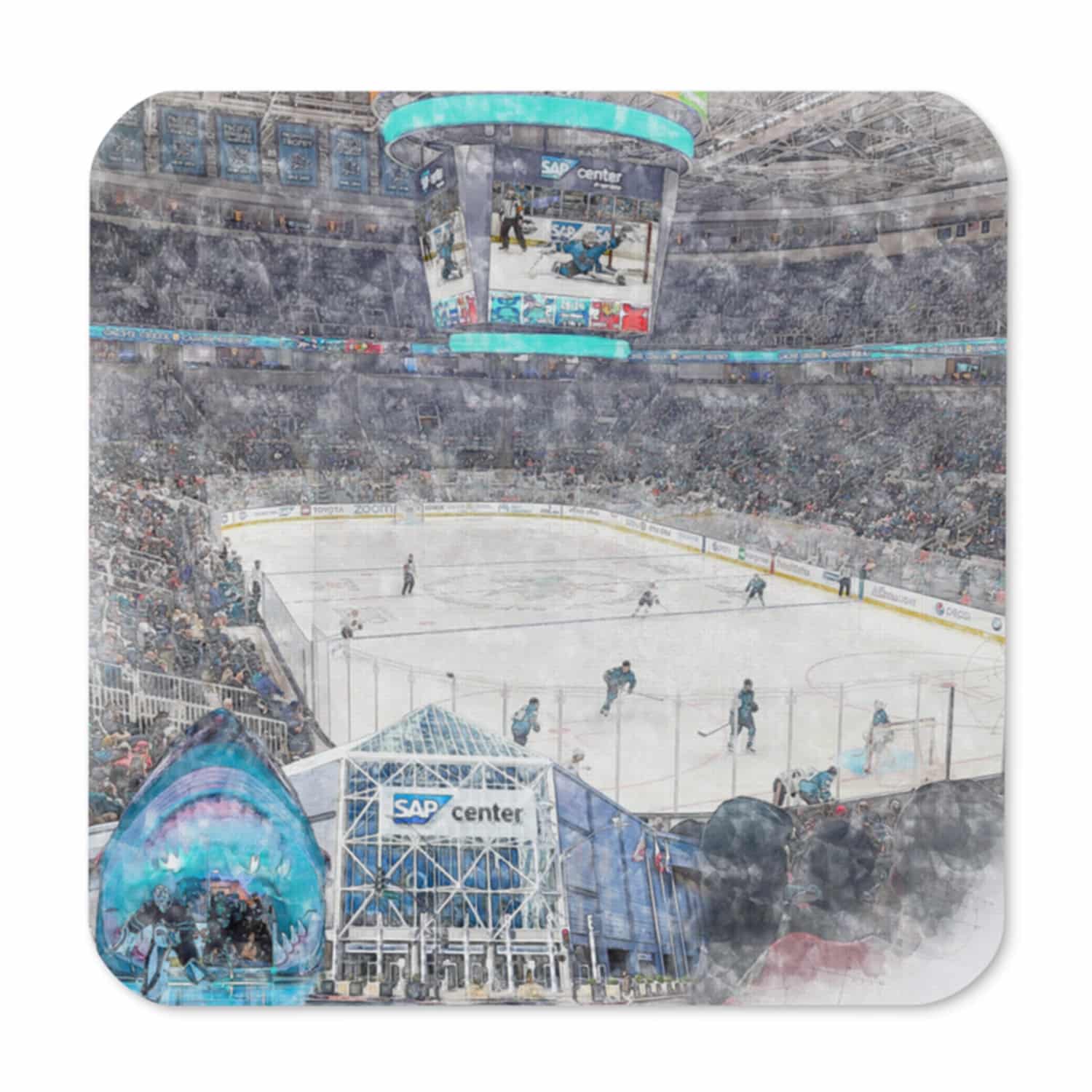 nhl-sj-cstr-7 SAP Center at San Jose High Gloss Coated, Cork-Backed Drink Coaster, San Jose Sharks Hockey