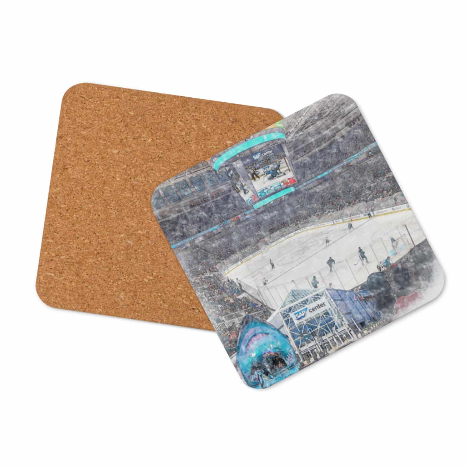 nhl-sj-cstr-8 SAP Center at San Jose High Gloss Coated, Cork-Backed Drink Coaster, San Jose Sharks Hockey