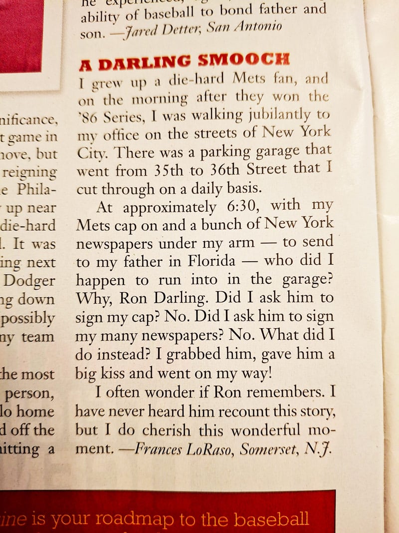 That Time I Kissed Ron Darling By Frances LoRaso | Coming Home Fan Memories