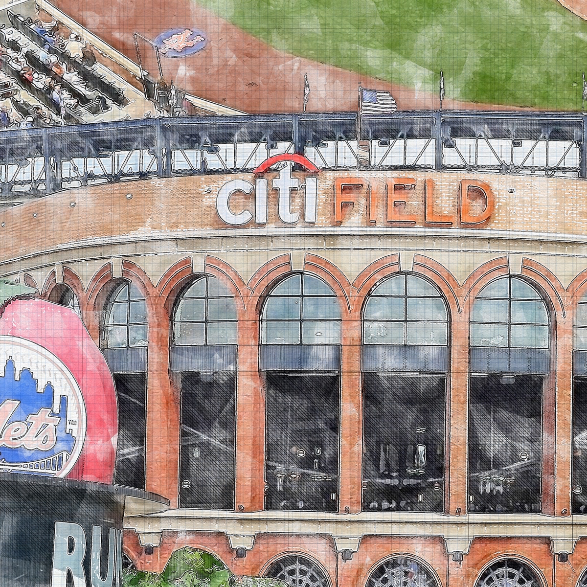 close-mlb-nym-2025_01 Citi Field Print / Canvas Wall Art, New York Mets Baseball Stadium Art