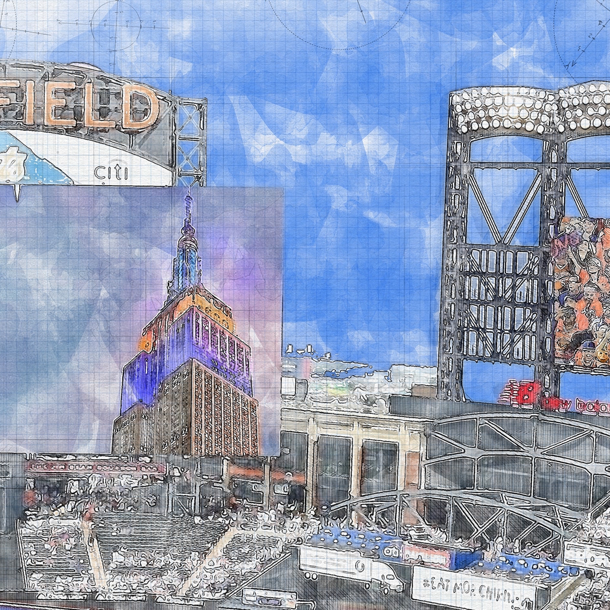 close-mlb-nym-2025_02 Citi Field Print / Canvas Wall Art, New York Mets Baseball Stadium Art