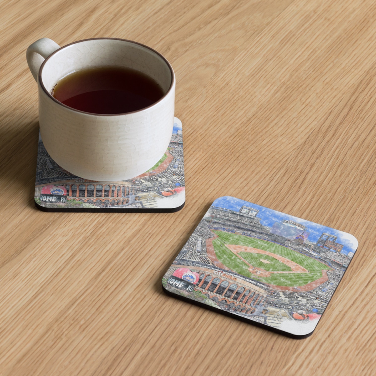 mlb-nym-2025-cstr-1 Citi Field High Gloss Coated, Cork-Backed Drink Coaster, New York Mets Baseball
