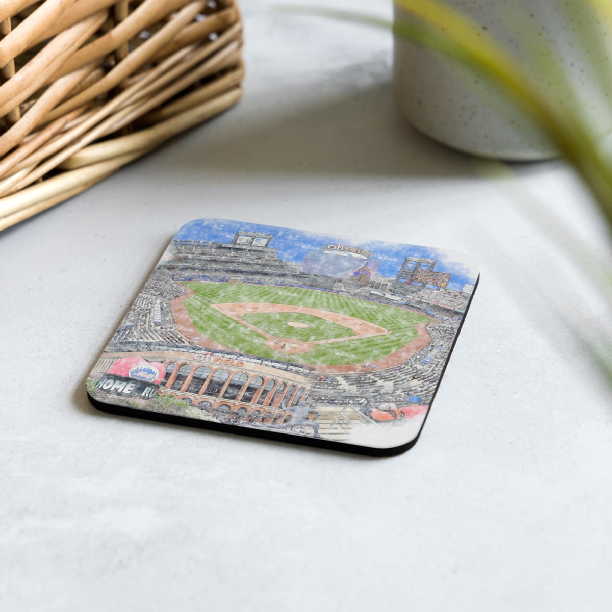 mlb-nym-2025-cstr-2 Citi Field High Gloss Coated, Cork-Backed Drink Coaster, New York Mets Baseball