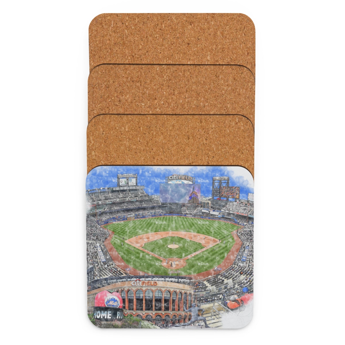 mlb-nym-2025-cstr-4 Citi Field High Gloss Coated, Cork-Backed Drink Coaster, New York Mets Baseball