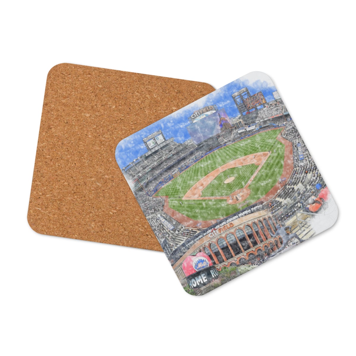 mlb-nym-2025-cstr-7 Citi Field High Gloss Coated, Cork-Backed Drink Coaster, New York Mets Baseball