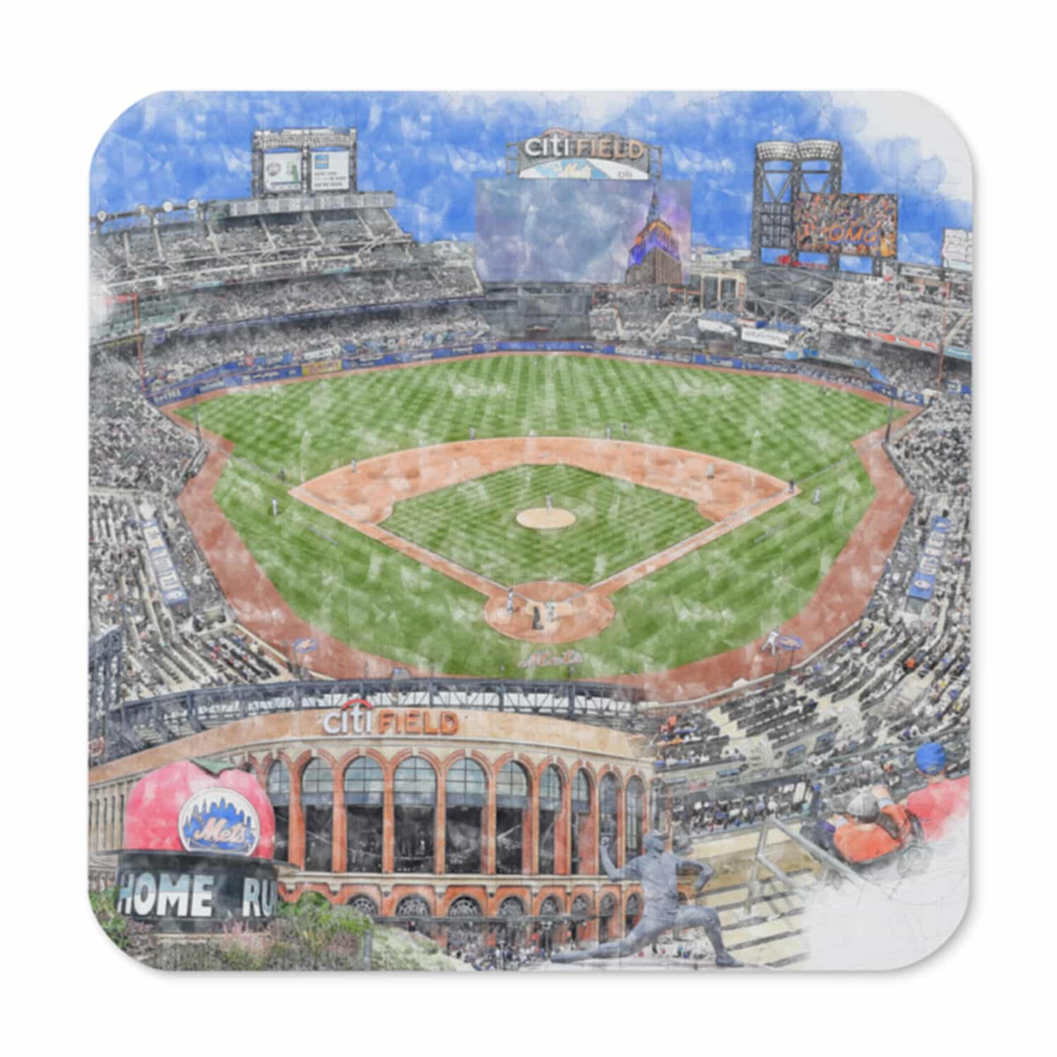mlb-nym-2025-cstr-8 Citi Field High Gloss Coated, Cork-Backed Drink Coaster, New York Mets Baseball