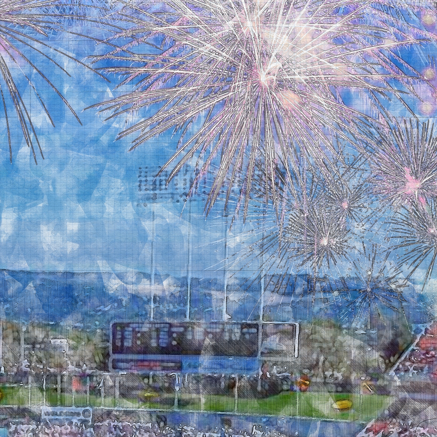 close-mlb-oak-ltd-fireworks-04 2025 Limited Edition Fireworks Series, Oakland Coliseum Canvas Wrap, Oakland Athletics Baseball