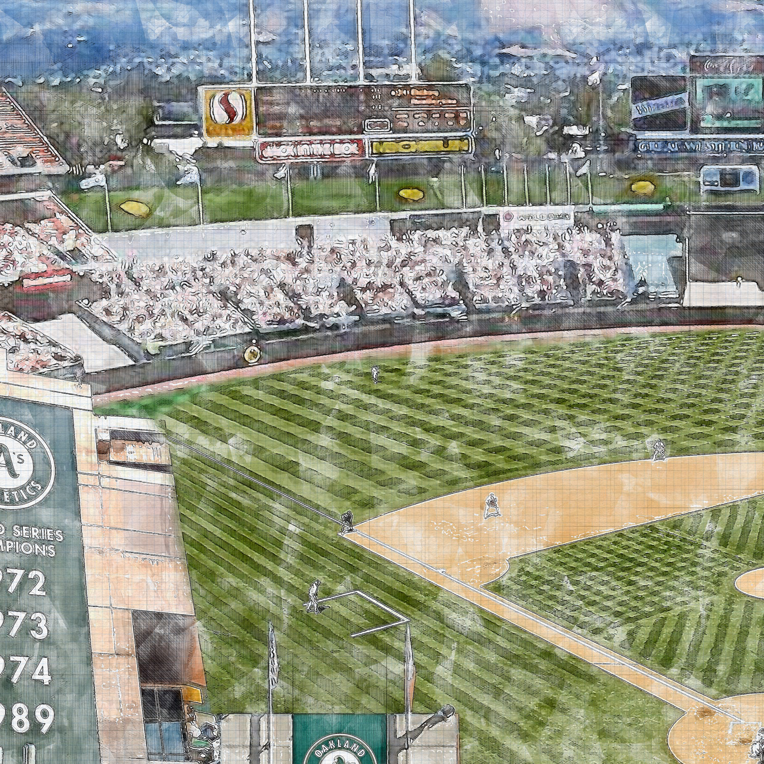 close-mlb-oak-ltd-pre-davis_1 Limited Edition, Pre Mt. Davis Oakland Coliseum Print, Oakland Athletics Baseball Stadium Art