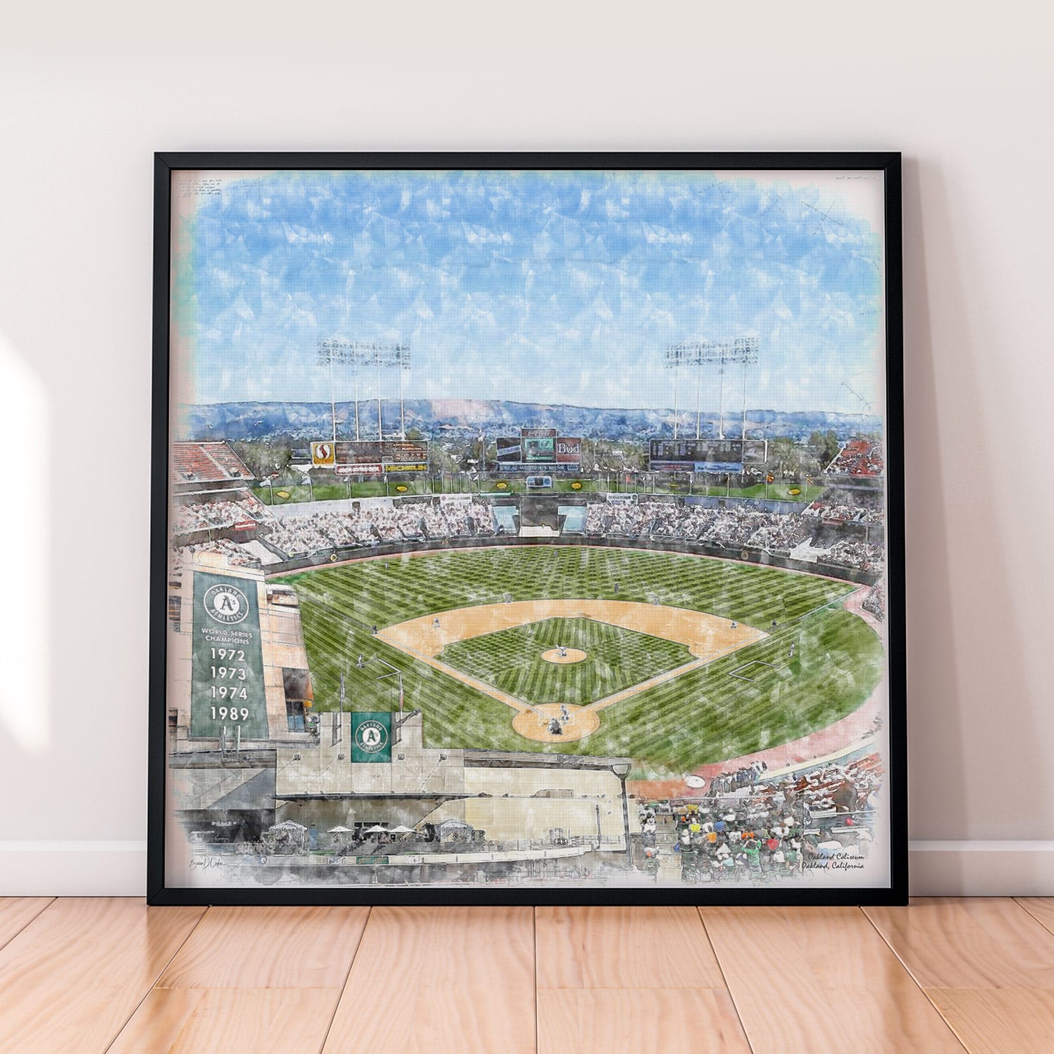 floor-print-mlb-oak-ltd Limited Edition, Pre Mt. Davis Oakland Coliseum Print, Oakland Athletics Baseball Stadium Art