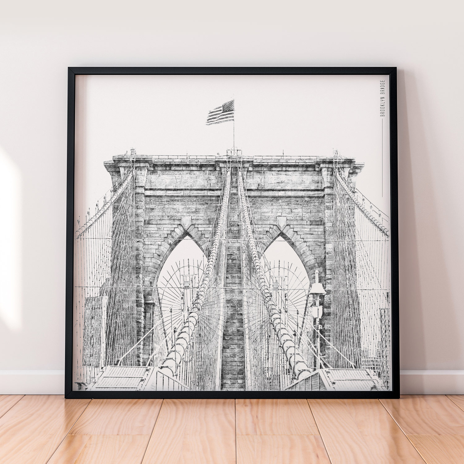 Brooklyn Bridge Print / Canvas Black and White Wall Art, New York City Landmark Architecture