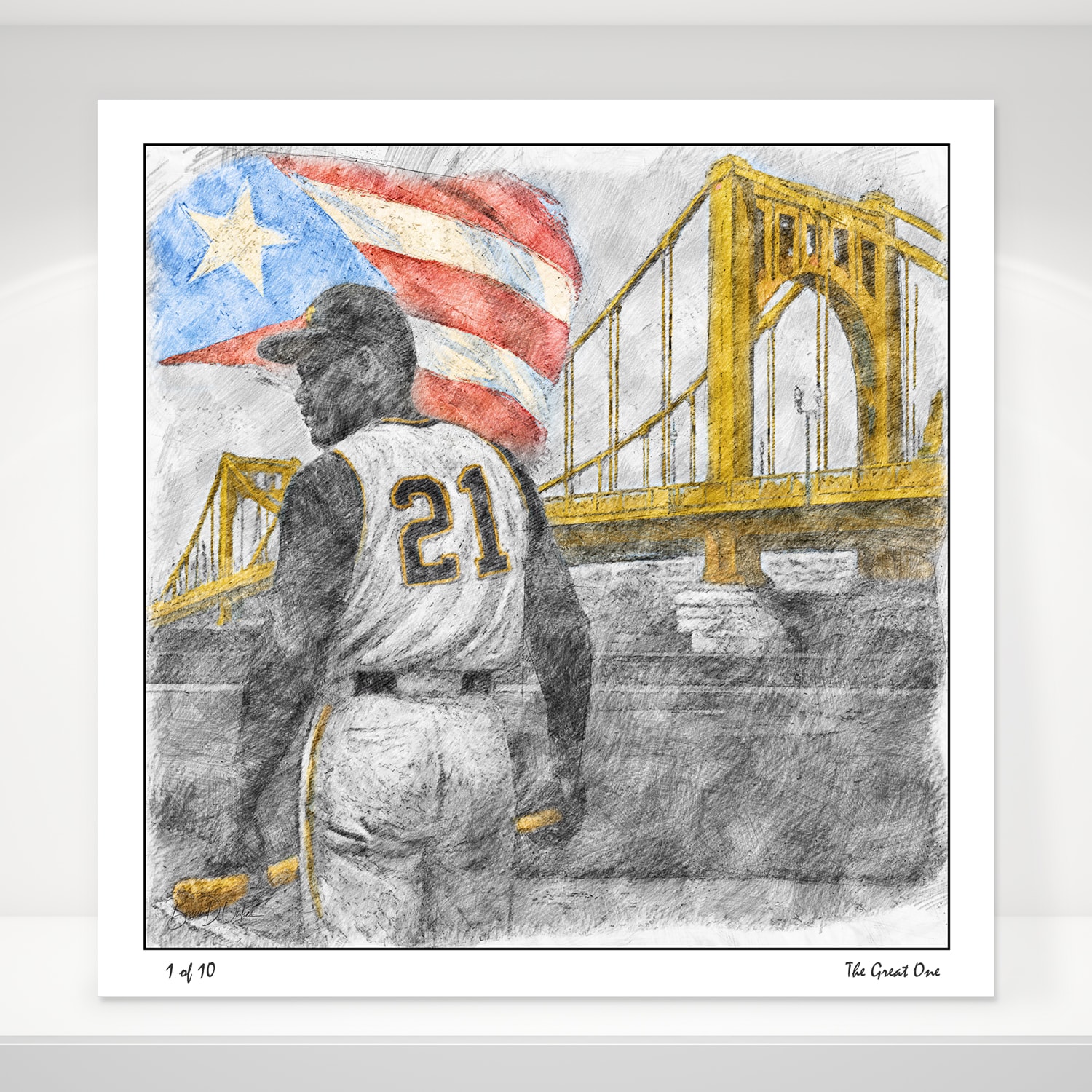 “The Great One” – Roberto Clemente Limited Edition Artwork - Black & White with Color Highlights - 10 Print Run