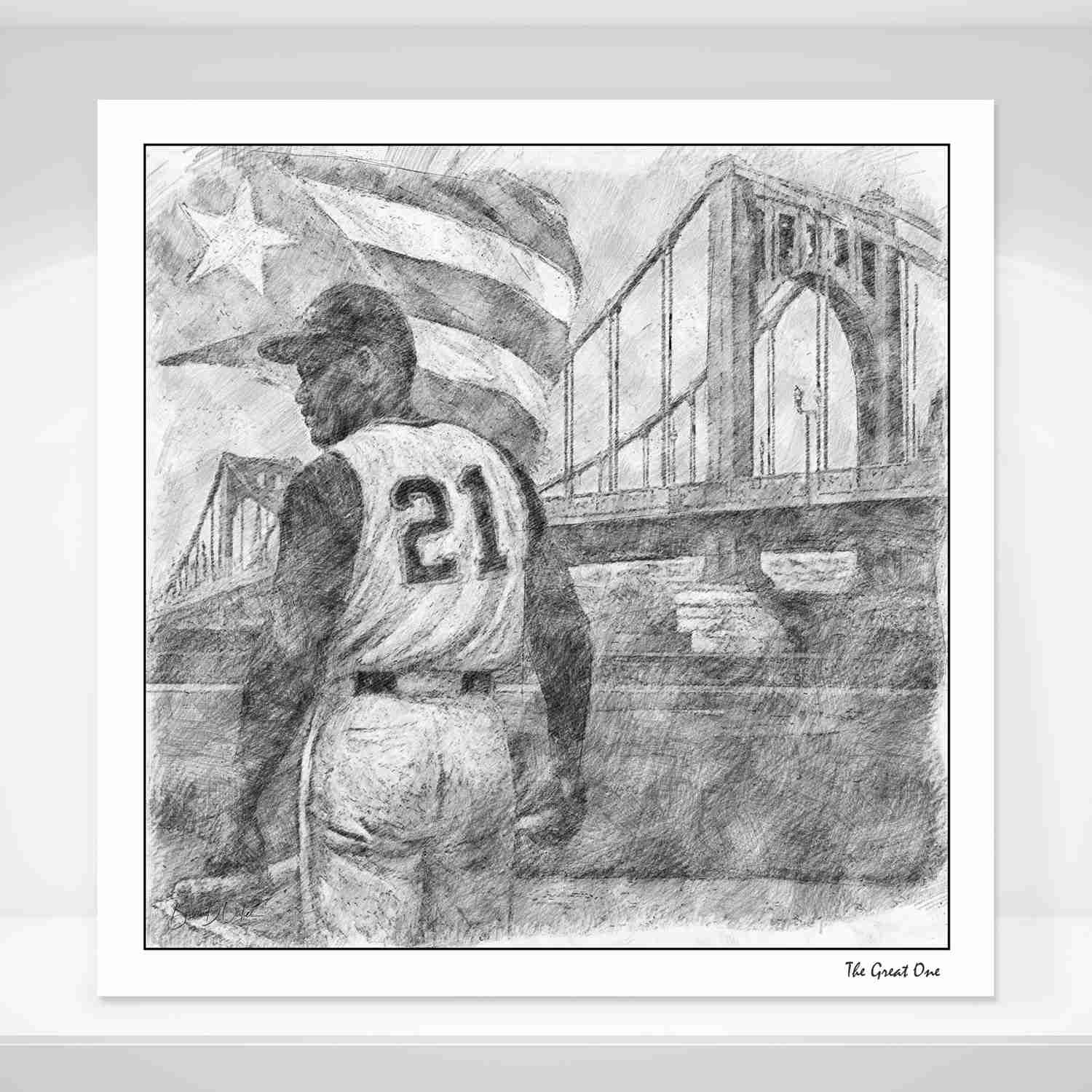“The Great One” – Roberto Clemente Limited Edition Artwork - Black & White - 21 Print Run