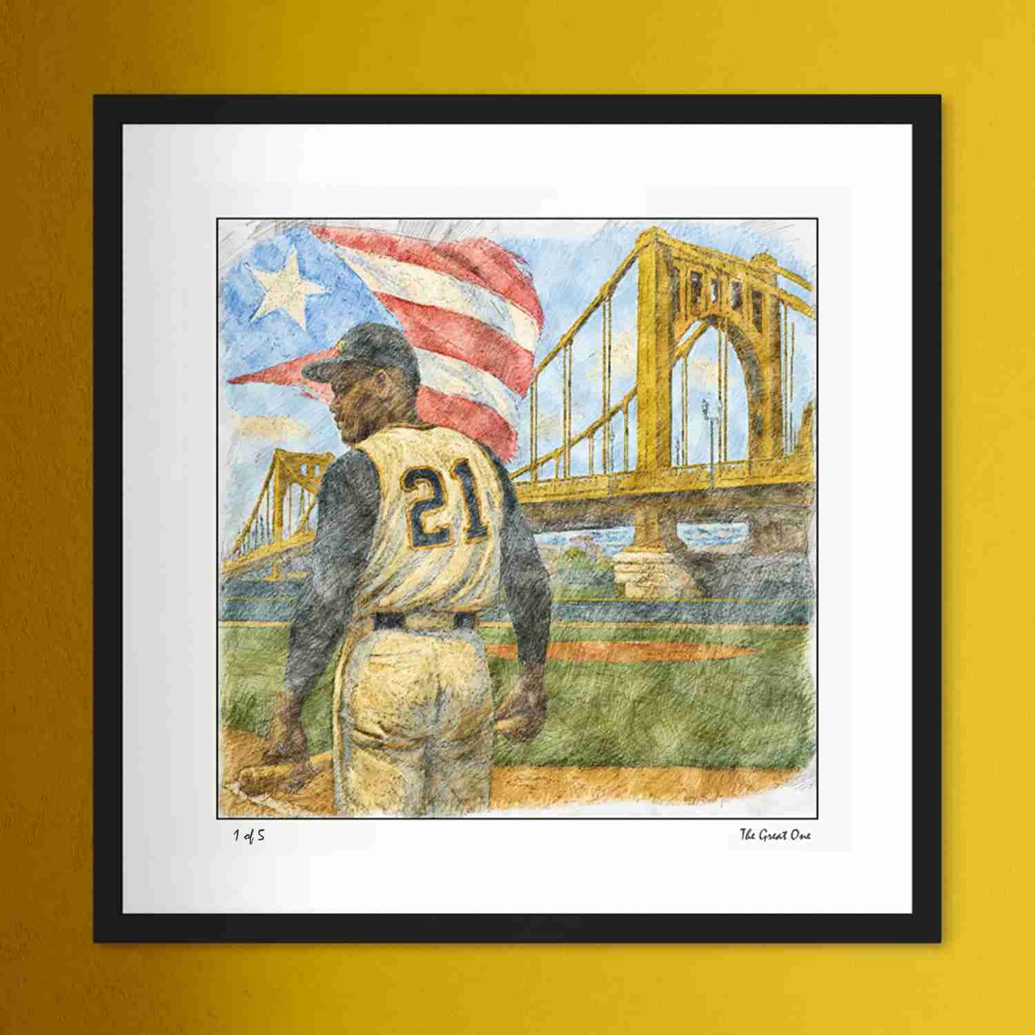 “The Great One” – Roberto Clemente Limited Edition Artwork - Full Color 16" x 16" Framed - 5 Print Run
