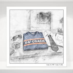 "Da' Coach" A Tribute to Mike Ditka, Chicago - Limited Edition Black & White Sketch, 12″ x 12″ Fine Art Print